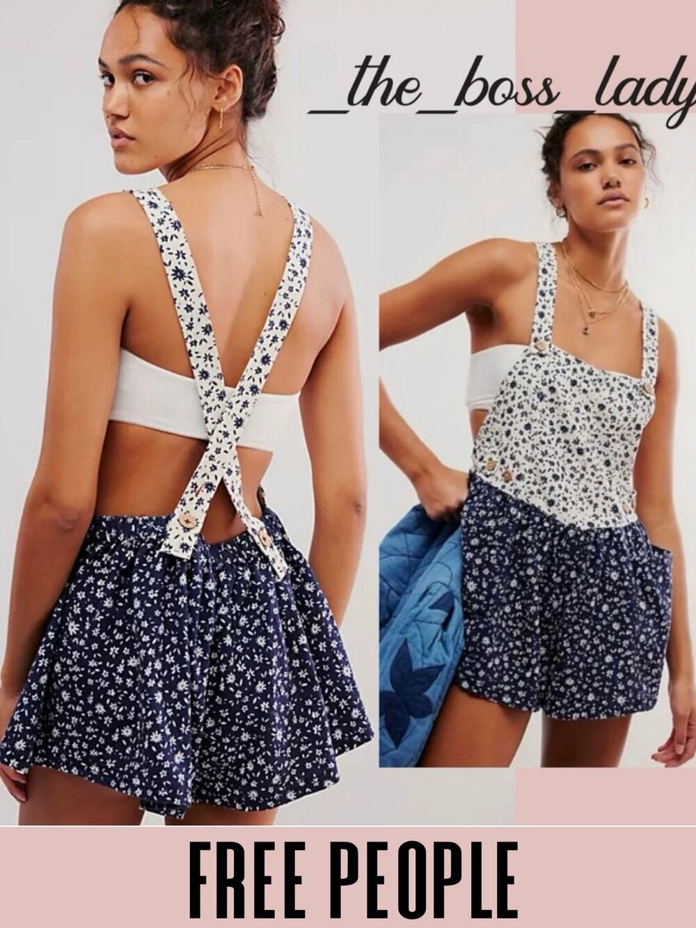 Free People romper floral XS crossback cotton shortall jumpsuit boho beach